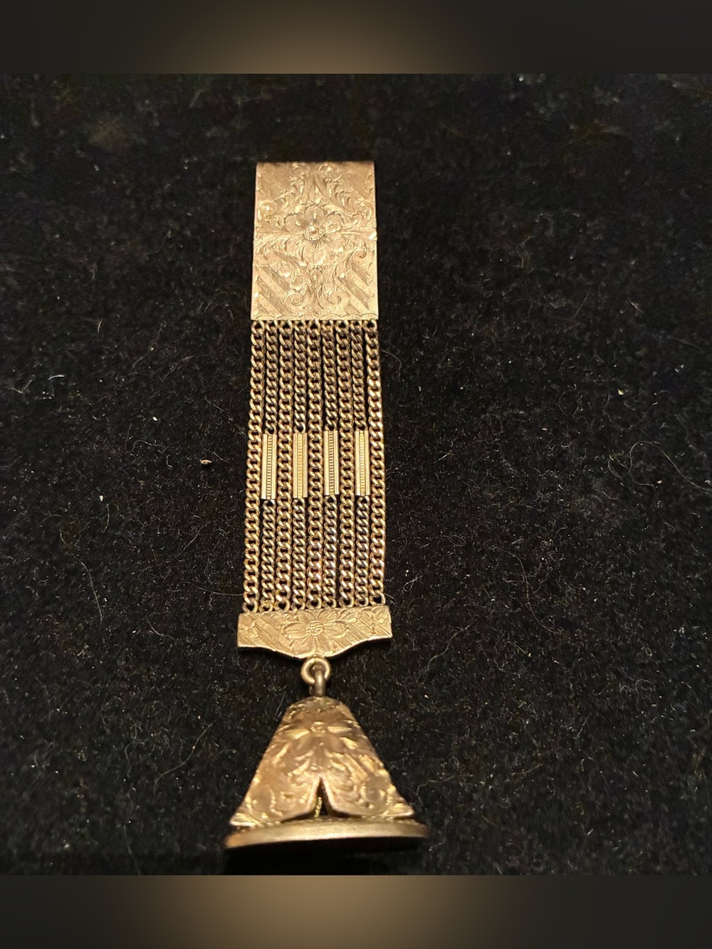 Vintage Antique Gold Filled Watch Fob Chain Link Accents Engraved Floral Motif
